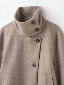 THREADLY Autumn/Winter New Women's European And American Style Fashion Minimalist Versatile Stand Collar Jacket - Khaki - View 5