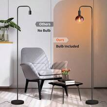 ONEWISH Living Room Floor Lamp, Minimalist Industrial Floor Lamp With Modern LED Spotlight, 6-Inch Black Clear Glass Globe, 1800K Warm Ambient Lighting, Decorative Tall Floor Lamp For Bedroom And Office - 1800K - 查看 3