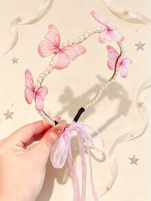 Diadema de mariposa degradada para niñas, accesorio para el cabello ajustable, adecuado para el uso diario y fiestas de adolescentes - Rosa - Ver 1