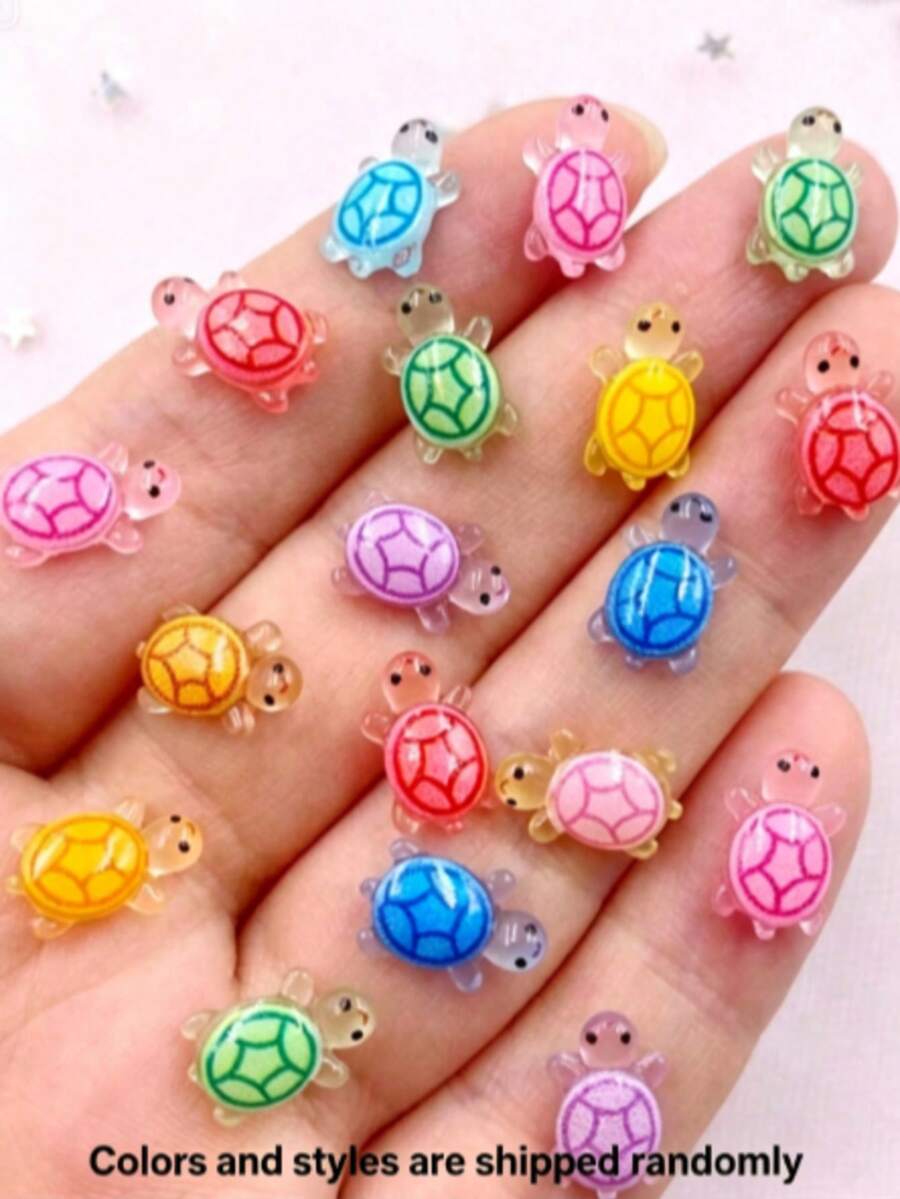 HAWT 100pcs Mini Resin Glow-In-The-Dark Turtles, Mini Resin Animal Glow-In-The-Dark Miniature Models, Suitable For DIY Fairy Garden Decor, Dollhouse Micro Landscape, Hidden Little Turtles - Multicolor - View 1