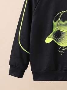 2pcs/Set Boys Baseball Cap Letter Print Crew Neck Long Sleeve Sweatshirt And Sweatpants Set, Autumn/Winter Casual Minimalist Streetwear College Style, Suitable For School, Commuting, Outdoor And Social - Black - View 5