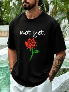 Schwarzes Herren-T-Shirt mit Rosenprint, ideal für den Frühling, Rundhalsausschnitt, lockere Passform, Hip-Hop-Streetstyle, bequem und mit tollem Print. - Schwarz - Übersicht 1