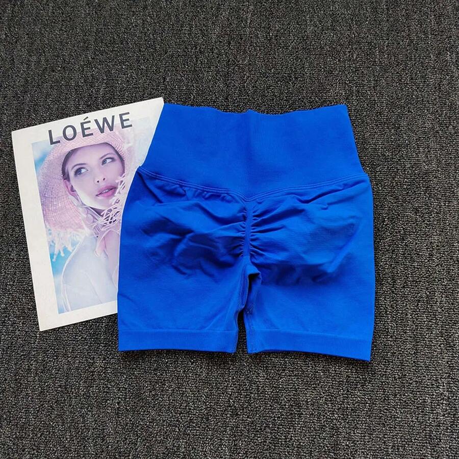 Peach Yoga Shorts For Girls, High Waisted Crisscross Shorts, Snap Knit, Running, Sports, Elastic, Tummy Lift, Butt-Skimming Shorts - 凱蘭 - 查看 1