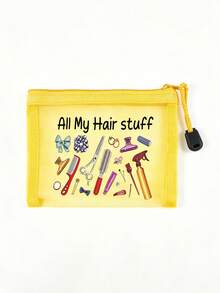 「All My Hair Stuff」印花透明網格收納袋，便攜式網格化妝包、盥洗用品收納袋、旅行化妝包、透明髮飾美容收納袋，度假必備海灘收納用品；適用返校、寄宿學校、週末度假與日常通勤收納袋；可折疊輕便化妝包，適合商務出差與便攜隨身包，小化妝包、化妝品收納盒、大容量收納袋，創意女性禮物，返校季 - 彩色 - 查看 22