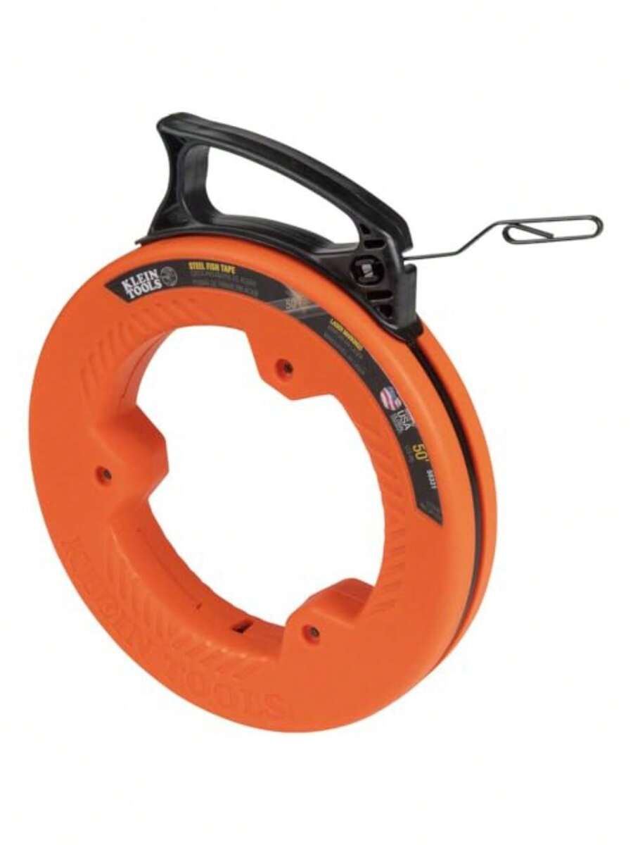 KLEIN TOOLS 56331 Guía jalacables de acero con carcasa optimizada para menor fricción Mango de agarre firme Guia para cable electrico Guia jalacables 0. 3 cm * 15 m Marcado con láser para precisión - NaranjaNegro - Ver 1