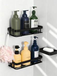 1pc/2pcs Wall-Mounted Shower Caddy, Thickened Large Capacity, Durable Plastic Material, No Drilling Required For Installation, Adhesive Bathroom Shower Rack, Bathroom And Kitchen Floating Storage Shelf, Organizer Rack, Space-Saving, Easy To Install, Suitable For Storing Toiletries, Cosmetics And Sundries, Applicable To Bathroom, Shower Room, Vanity, Etc. - Multicolor - View 2