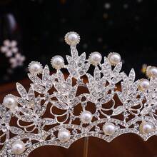 1件時尚銀色水鑽皇冠頭飾 巴洛克風格仿珍珠公主生日禮服髮飾皇冠 Coronas - 銀色 - 查看 6