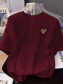 Camiseta de manga corta con cuello redondo y estampado a la moda, top casual de manga corta para primavera y verano, ropa de mujer. - Negro - Ver 7