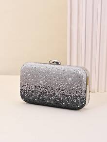Bolso de noche con carcasa dura y brillo degradado con pedrería, adecuado para bodas, bailes de graduación, banquetes, fiestas de cóctel y celebraciones festivas, elegante para fiestas - Negro - Ver 6