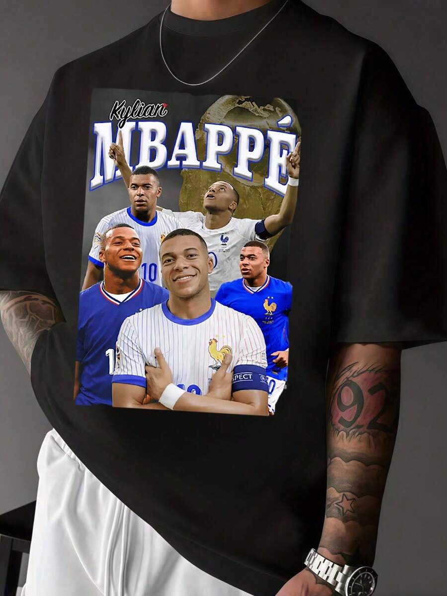 French Players Celebrating With A Golden Trophy. Men's Casual T-Shirt, Comfortable For Football Fans. - 黑色 - 查看 1
