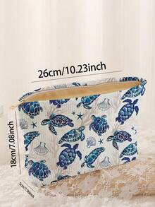 1pc Portable Cosmetic Storage Bag Ocean Series Shell & Starfish Pattern Double-Sided Printed Travel Zipper Makeup Bag Multi-Function Toiletries Organizer - Multicolor - View 3