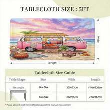 1pc Framed Elastic Tablecloth - Fashionable Pink Travel Car Pattern, Durable Polyester Rectangular Tablecloth, Suitable For Outdoor Camping, Family Picnic, Indoor And Outdoor Use, Lightweight And Machine Washable, Indoor Tablecloth | Vintage Tablecloth | Easy To Clean - A - View 2