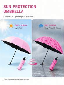 1 pieza Paraguas mágico que cambia de color, el patrón floral aparece cuando se moja, paraguas mini portátil plegable con protección UV contra el sol y la lluvia, adecuado para viajes, vacaciones y desplazamientos diarios - Multicolor - Ver 3