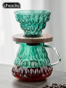 choxila 1pc Gradient Color Glass Pour Over Coffee Pot, 700ml Glass Sharing Coffee Pot With Glass Coffee Filter And Wooden Base, Home Or Office Coffee Pot Set - Green Gradient Sharing Pot - View 1