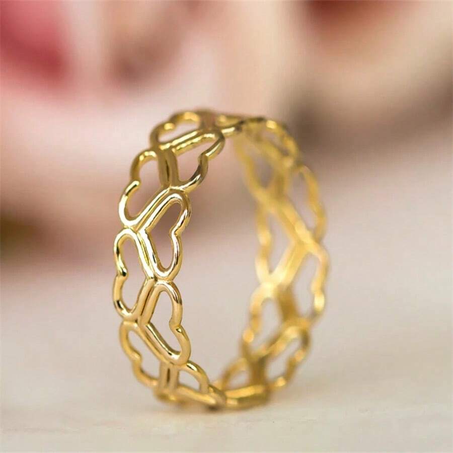 Fashionable Hollow Geometric Round Ring, Minimalist Delicate Hollow Design, Versatile Daily Wear Accessory - Gold - View 1