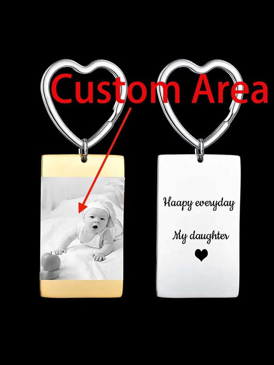 Nuevo Llavero Personalizado Grabado con Nombre Fecha Foto Acero Inoxidable Anillos de Llaves Joyería Personalizada para Regalo de Cumpleaños de Amante - Estilo 18 - Ver 1