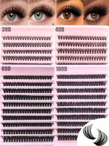 200PCS D Curl Cluster Lashes, 30D 40D 80D 100D Mixed Volume DIY Individual Lash Extensions, 9-16mm Wispy Fluffy False Eyelashes, Segmented Lash Clusters, Manga Doll Eye Style, Lightweight Lashes For Daily Makeup, Date, Party, Festival - View 1