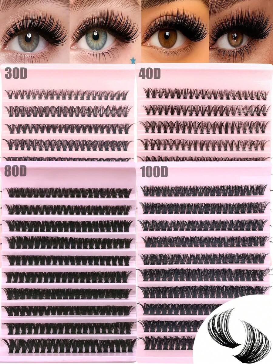 200PCS D Curl Cluster Lashes, 30D 40D 80D 100D Mixed Volume DIY Individual Lash Extensions, 9-16mm Wispy Fluffy False Eyelashes, Segmented Lash Clusters, Manga Doll Eye Style, Lightweight Lashes For Daily Makeup, Date, Party, Festival - View 1