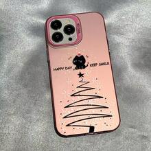 Christmas Tree Cat Phone Case For Apple 15Pro,  16Pro Max, Cute 14Pro, Christmas 13 - 彩銀殼-黑色-聖誕貓 - 查看 11