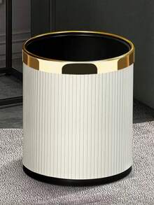 Round Trash Can, Outer Layer Made Of PU Leather, Available In 10L And 14L Capacities, Perfect For Home, Living Room, Bedroom, Office, Hotel And Bathroom Use. - Multicolor - View 1