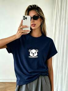 2026 Maija2026 MaijaA Short-Sleeved T-Shirt With A Round Neck And Print, With An Elegant Pleated Design, In A Modern, Casual And Simple Style, Perfect For Everyday Outdoor Wear. - 黑色 - 查看 5