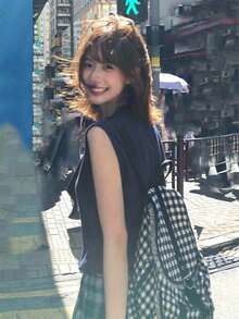 法式優雅設計扭結無袖上衣，夏季新款時尚百搭休閒 - 藏蓝色 - 查看 3
