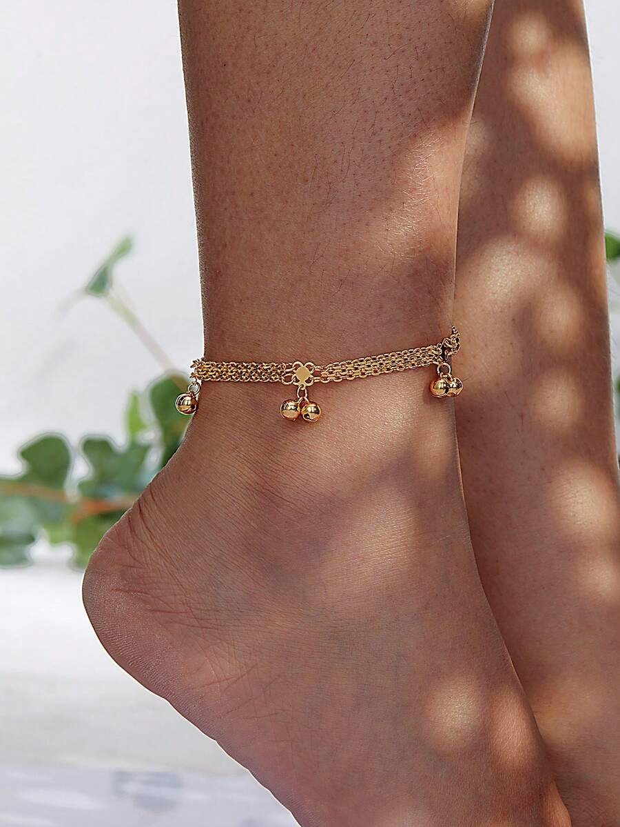 Tobillera con dije de campana estilo vintage para mujer - Oro amarillo 2 - Ver 1