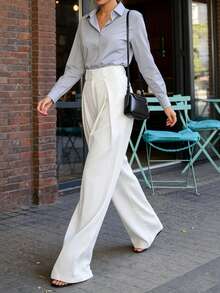 Ins Hot-Selling Casual White High-Waist Wide-Leg Suit Pants, Loose Hip-Covering Floor-Length Casual Trousers - White - View 4