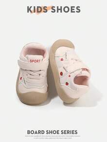 1 Pair Toddler Strawberry Print Low-Top Hook & Loop Flat Sweet Sneakers For Daily Wear, School, Outings And Play[Choose Based On Actual Cm Inner Length] - Pink - View 11
