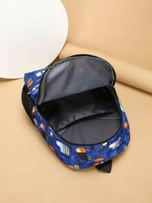 1pc Mini Cartoon Dinosaur Print Backpack, Random Pattern Position - Dark Blue Car - View 4