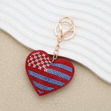 Rhinestone Inlaid National Flag Heart-Shaped Keychain, Heart-Shaped Rhinestone Bag Pendant, Suitable For Car Decoration, Men's Gift, Birthday Gift, Women's Gift, Graduation Gift, Creative Gift - Multicolor - View 6