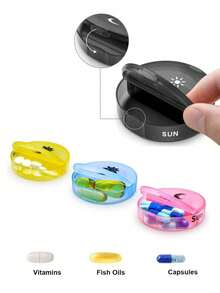7-Day Portable Round Pill Box Set (7 Individual Pill Boxes + 1 Storage Box), Multi-Color Travel Pill Box With Compartments, Convenient For Organizing Morning And Evening Medications, 14-Compartment Black Pill Box Storage Box, Portable Pill Box - View 8