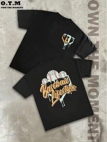 Camisetas para Niños y Jóvenes, Diseño Casual de Manga Corta con Estampado de Helado y Béisbol, Diseño de Bola Interesante, Estilo Deportivo, Graffiti Moderno, 180 Gramos, 100% Algodón - azul y negro - Ver 1
