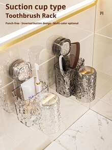 2pcs Suction Cup Toothbrush & Cup Holder, Integrated Toothbrush And Cup Storage Box, Punch-Free Wall Mounted Design, Space-Saving Solution, Perfect For Bathroom Storage, Bathroom Accessories, Bathroom Organization, Bathroom Decor And Shower Storage - A - View 4