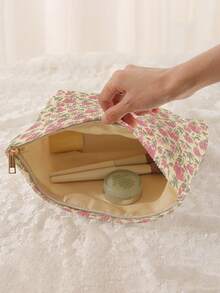 1pc Portable Cosmetic Storage Bag With Floral Pattern Double-Sided Print Travel Zipper Makeup Bag Multi-Functional Toiletries Organizer - Multicolor - View 2