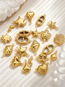 20Pcs Double Hole Link Connectors, 18K Gold Plated Stainless Steel Tarnish Resistant Heart Star Shell Moon Shape Charms For DIY Jewelry Making - Double Hanging Connector - View 6