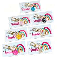 10set Happy Smiling Face Keychains - Colorful Cartoon Metal Key Fobs With Cards - Includes (10 Keychains + 10 Cards) Keychains Suitable For Wallets And Handbags, Durable Metal Construction, Wallet Charms - Party Favors, Thanksgiving Back To School Gifts, Classroom Welcome Keyrings, Multi-Color Set - Multicolor - View 6