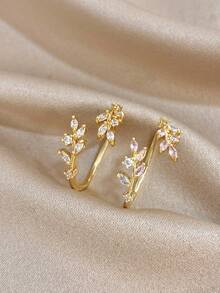 18k Gold Plated Stainless Steel, Double Leaf Rhinestone Gold Ring, Stainless Steel Ring, Women's Ring, Jewelry Set, High Quality Luxury Jewelry, Adjustable Ring, Gold Plated Ring, Suitable For Daily, Dating, Party, Holiday Season, Back To School Season, Summer Jewelry, Beach Jewelry, Women's Beach Accessories, Birthday Gift, Girlfriend Gift, Mother Gift, Bohemian Jewelry - Multicolor - View 1