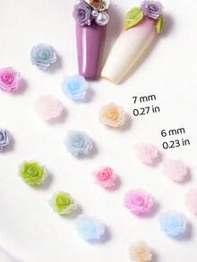 100件 3D玫瑰美甲飾品，螢光樹脂山茶花美甲鉚釘，女性DIY手工美甲貼紙，美甲裝飾，美甲用品，美甲寶石 - 彩色 - 查看 2