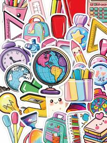 50/100pcs Cartoon Stationery Stickers, Cute Vinyl Waterproof Stickers, Suitable For Water Bottles, Laptops, Skateboards, Suitcases, Perfect For Teachers And Adults - Fresh and Clean - View 3