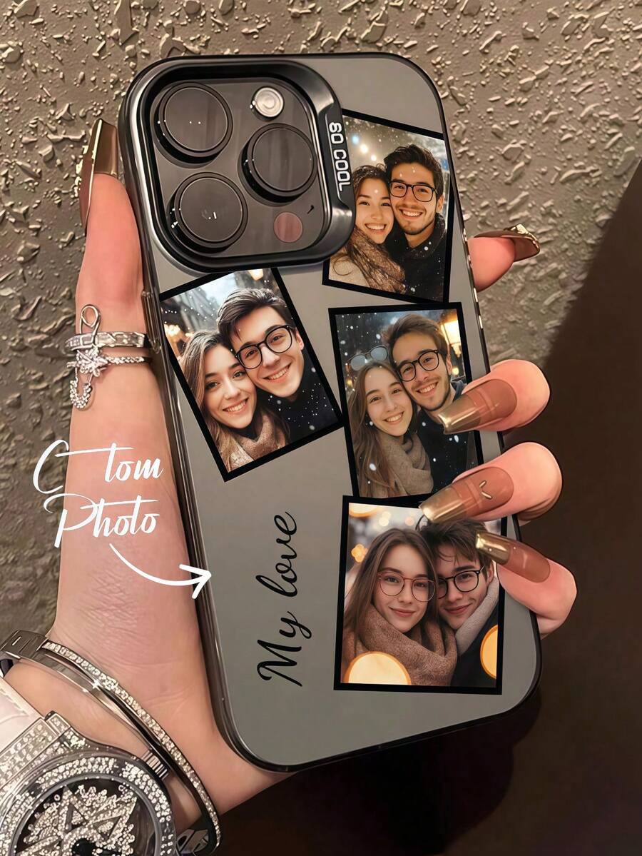 Custom Image + Font Design, Personalize Your Name. Custom Matte Black Wedding Lens Frame Phone Case, Compatible With 14, 15 And 16 Pro Max. Vibrant, Cute, Minimalist. Personalized Gift For Friends, Girlfriend And Mom, Mother's Day Gift - Black - View 1