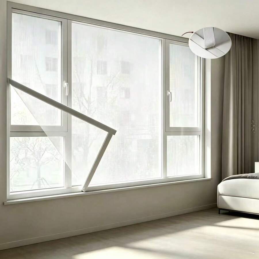 White Semi-Transparent Window Curtain, Enhanced Mosquito Net, Insect-Proof Window Door Curtain Mesh, Mesh Window Screen, Self-Adhesive Design, Easy To Install Without Drilling Holes; Available In Various Sizes.