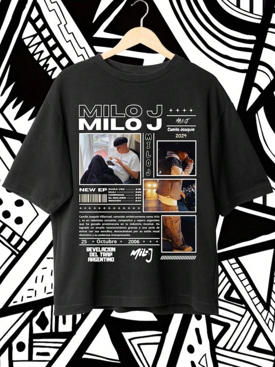 Camiseta Milo J Impact Design con Nueva Información de EP para Coleccionistas y Fans - Ropa de Moda para Eventos Especiales - Negro - Ver 1