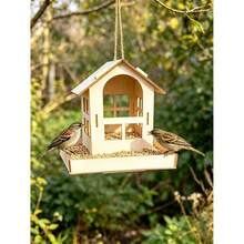 Wooden Assembled Birdhouse, Balcony Hanging Garden Decor To Attract Birds, Hanging Outdoor Garden Decoration, Bird Cage, Hanging Bird Feeder - Perfect For Garden And Patio Decor, Outdoor Bird Feeder | Rustic Style | - Maple - View 3