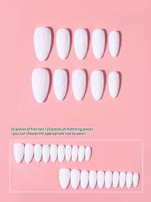 30片Y2K杏仁形3D凝膠乳白色法式穿戴甲，附3D花朵、花瓣與蕾絲圖騰設計，春夏美甲，易佩戴壓克力假指甲套組，含1片果凍膠與1片指甲锉，適合女性日常與派對使用 - 彩色 - 查看 3