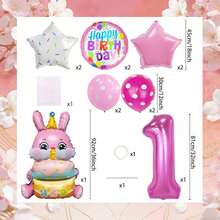 Pink Rabbit Balloon Set, Includes Rabbit Foil Balloon, Rose Red Number Foil Balloon, Star Foil Balloon And Printed Latex Balloon, Suitable As A Surprise Gift For Son Or Daughter, Also Suitable For Rabbit Theme Birthday Party Decoration - View 2