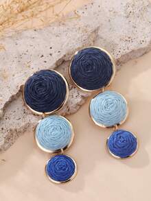 1 par de pendientes largos de diseño exagerado con bolas florales, pétalos blancos y pendientes geométricos, ideales para el uso diario de las mujeres. - Azul - Ver 9