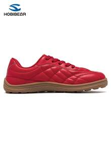 HOBIBEAR Damen Schnür-Stepp Kunstleder Lässig Sportschuhe, minimalistische beige Vintage deutsche Trainer Sneaker, bequeme Gummisohle Alltag Pendeln Skateschuhe - Rot - Übersicht 8