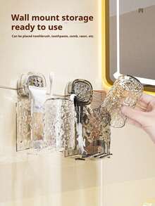 2pcs Suction Cup Toothbrush & Cup Holder, Integrated Toothbrush And Cup Storage Box, Punch-Free Wall Mounted Design, Space-Saving Solution, Perfect For Bathroom Storage, Bathroom Accessories, Bathroom Organization, Bathroom Decor And Shower Storage - A - View 3