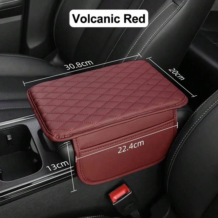 Universal Protective Cover For Car Center Console, Armrest Cushion With Pocket, Armrest Mat, Elbow Support, Armrest Storage - Red - View 1